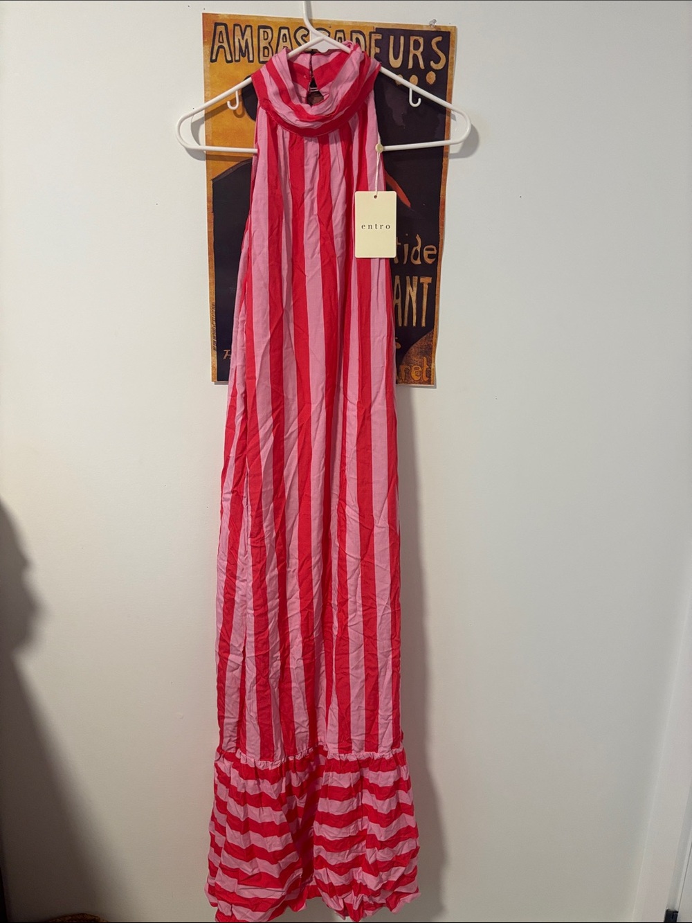 NWT entro Pink and Fuchsia Vertical Stripe Halter Maxi Dress